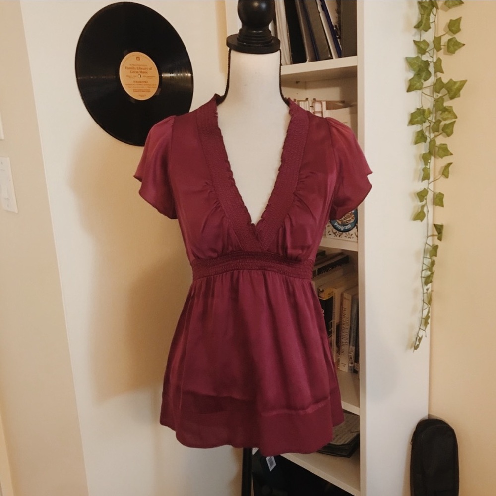 bcbgmaxazria silk red blouse | size xsmall